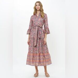 Oliphant Ruffle Collar Bell Maxi Dress Matera Navy XXS Cotton Voile